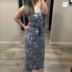 Roxy Blue and White Leaf Print Dress